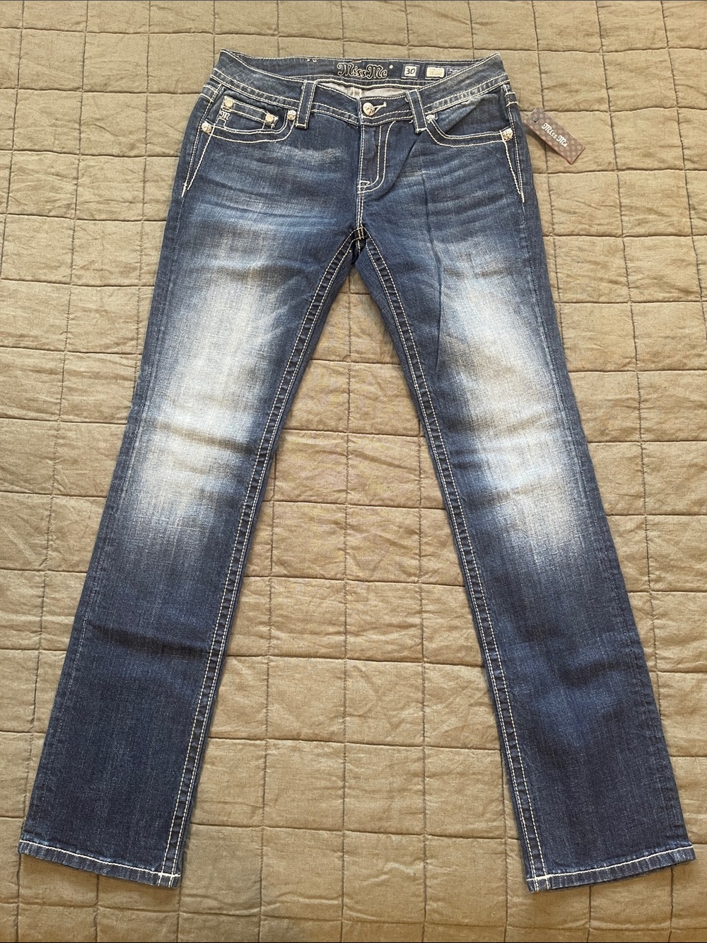 Miss Me Dark Blue Faded Signature Straight Leg Jeans Size 30